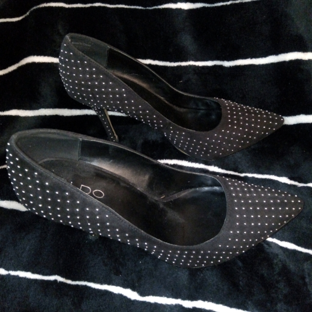Black Suede Studded Pumps by Aldo Sz 10